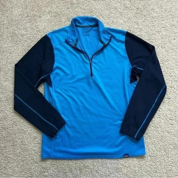 Patagonia Midweight Capilene BaseLayer Long Sleeve Shirt Men Med Blue Polartec - Picture 1 of 16